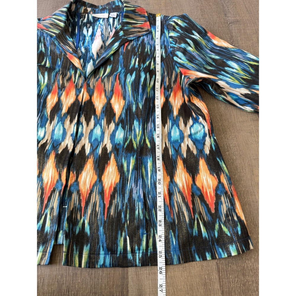Chico's Women's 3 XL Multicolor Ikat Print Cotton Linen Boho Artsy Shirt Jacket - Picture 7 of 11